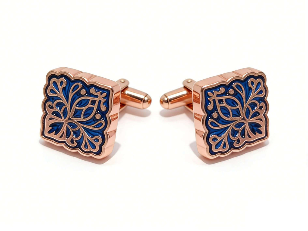 Midnight Bloom Cufflinks – Rose Gold & Sapphire Blue by Di Classe & Co