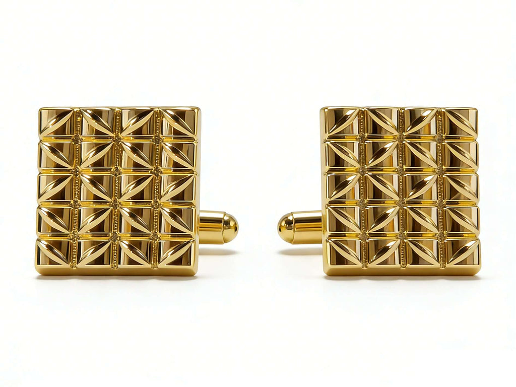 Imperial Grid Cufflinks – Polished Gold by Di Classe & Co