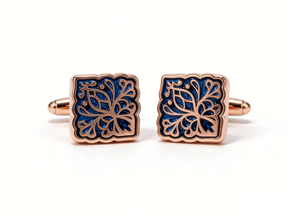 Midnight Bloom Cufflinks – Rose Gold & Sapphire Blue by Di Classe & Co