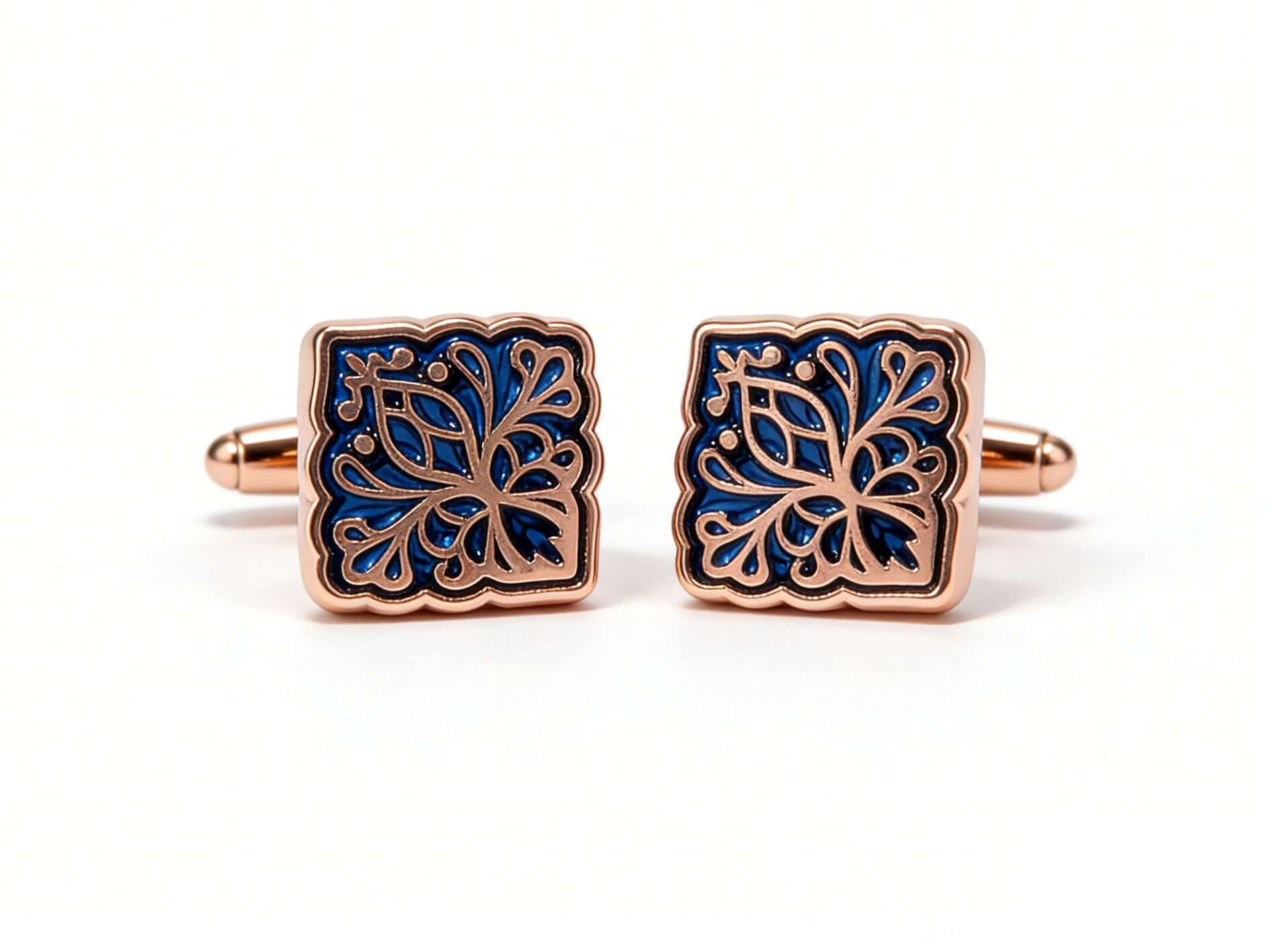 Midnight Bloom Cufflinks – Rose Gold & Sapphire Blue by Di Classe & Co