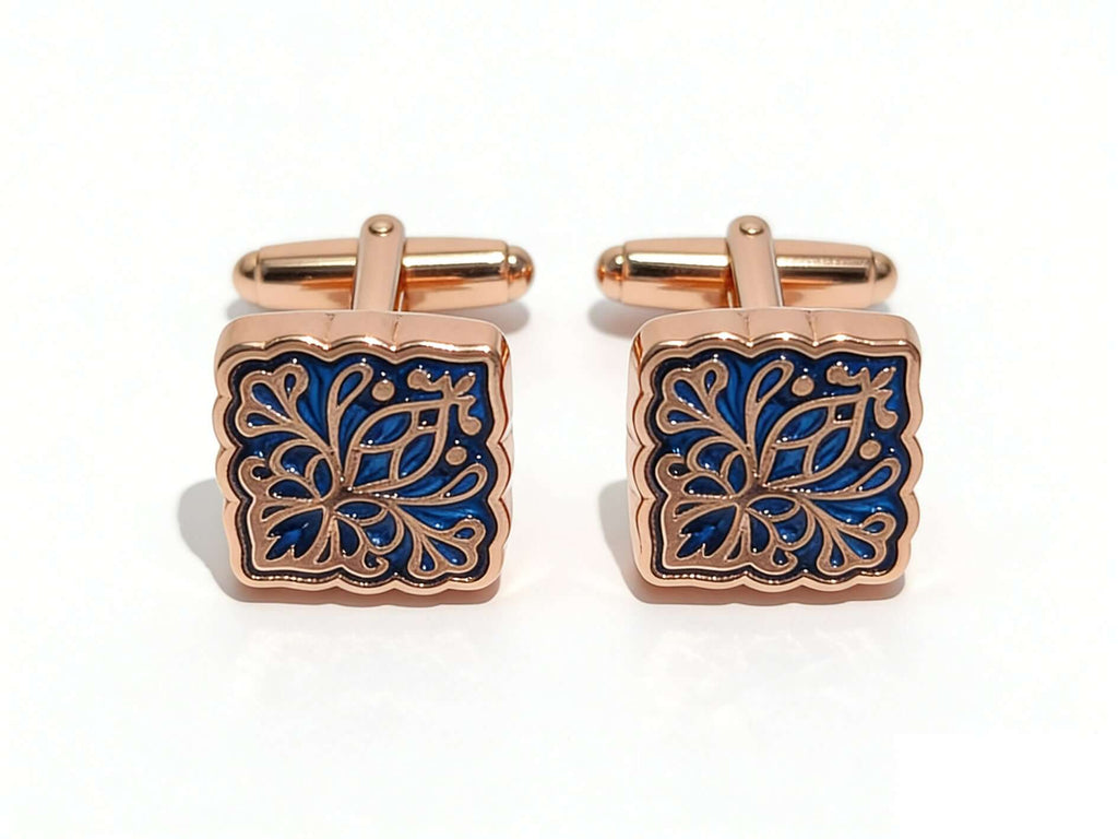 Midnight Bloom Cufflinks – Rose Gold & Sapphire Blue by Di Classe & Co