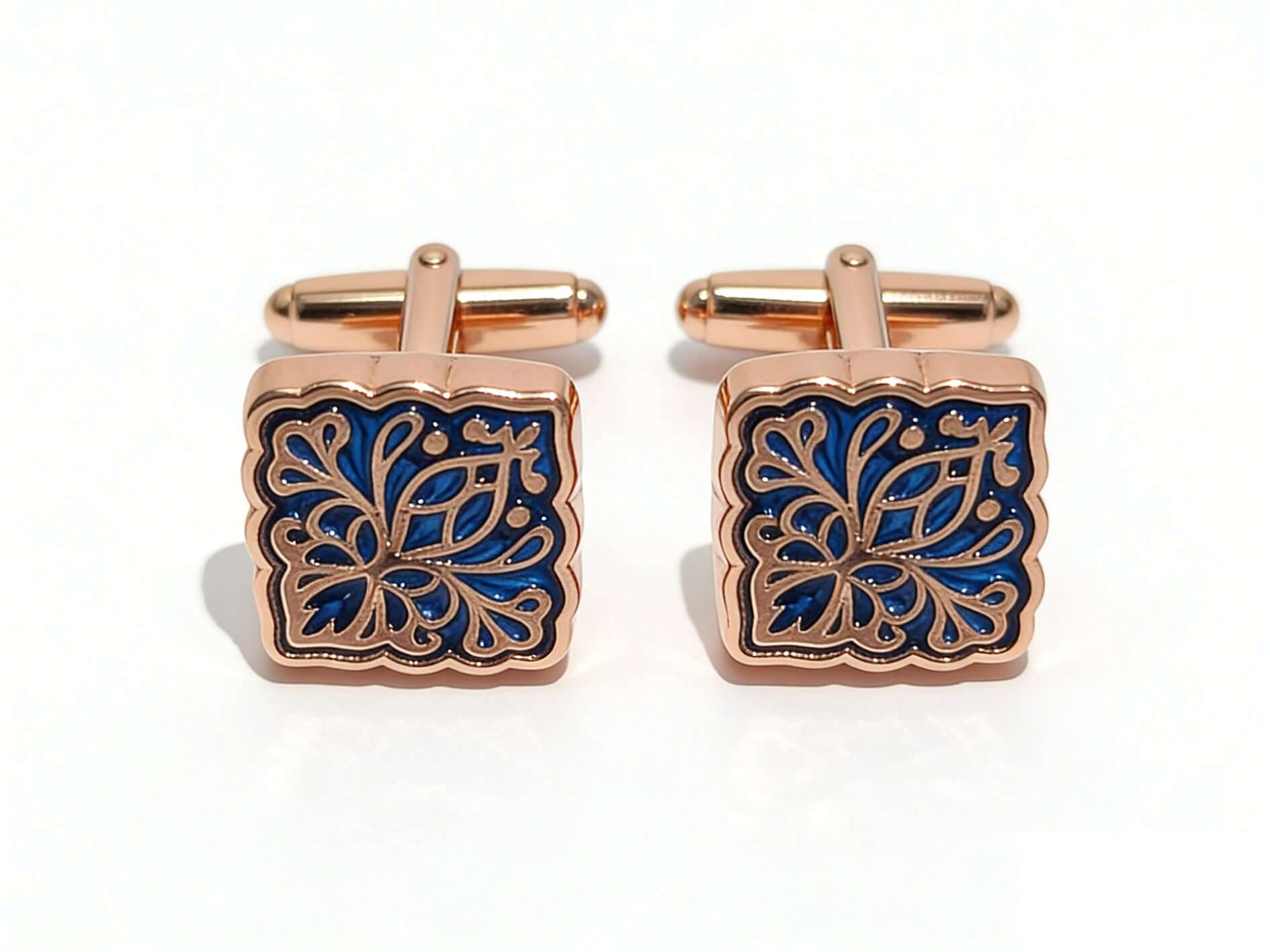 Midnight Bloom Cufflinks – Rose Gold & Sapphire Blue by Di Classe & Co