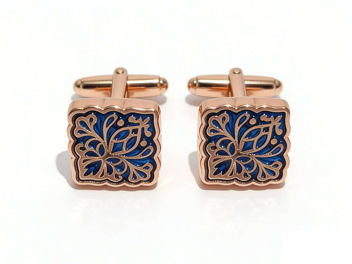 Midnight Bloom Cufflinks – Rose Gold & Sapphire Blue by Di Classe & Co