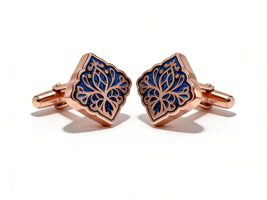 Midnight Bloom Cufflinks – Rose Gold & Sapphire Blue by Di Classe & Co