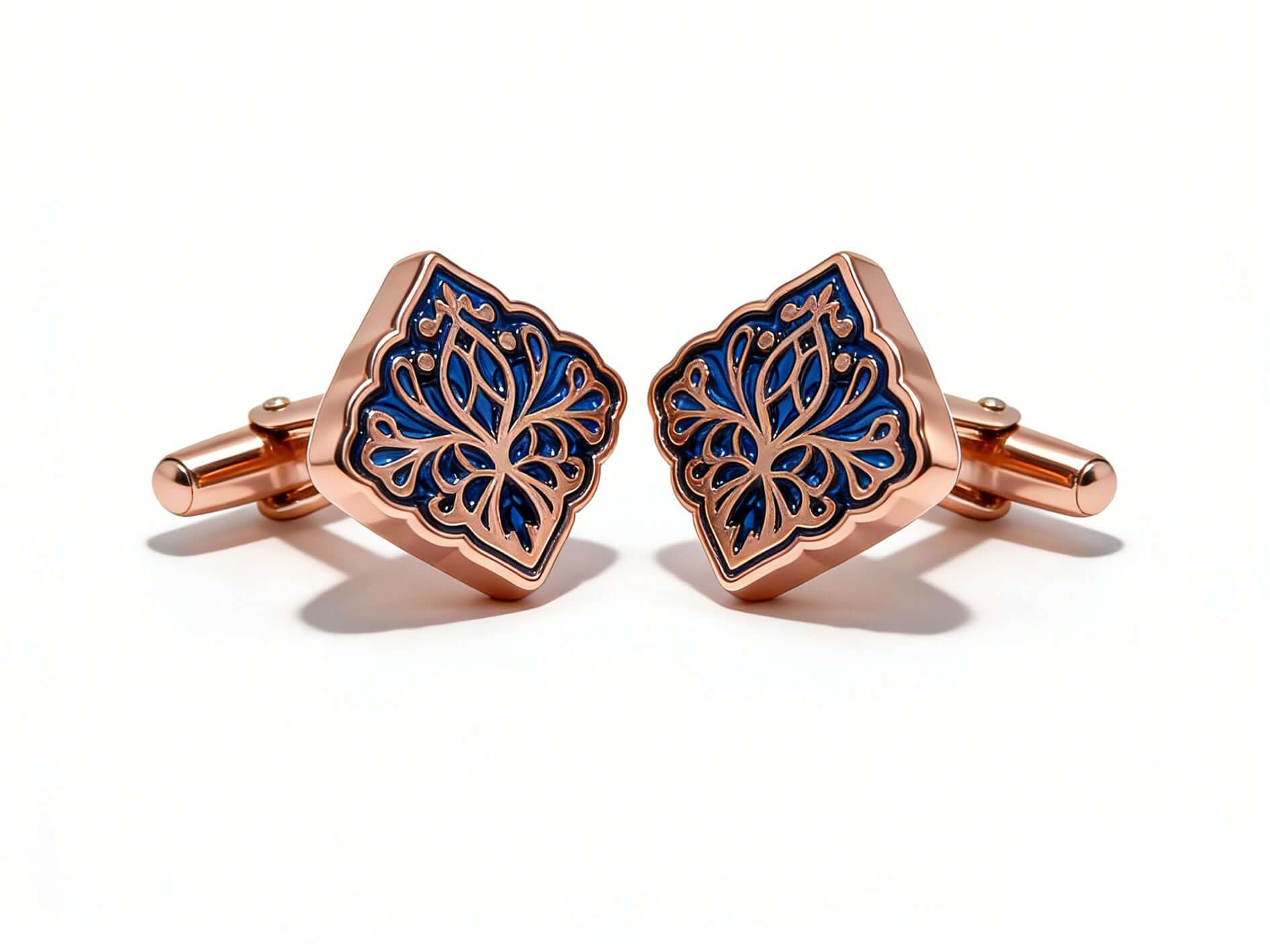 Midnight Bloom Cufflinks – Rose Gold & Sapphire Blue by Di Classe & Co